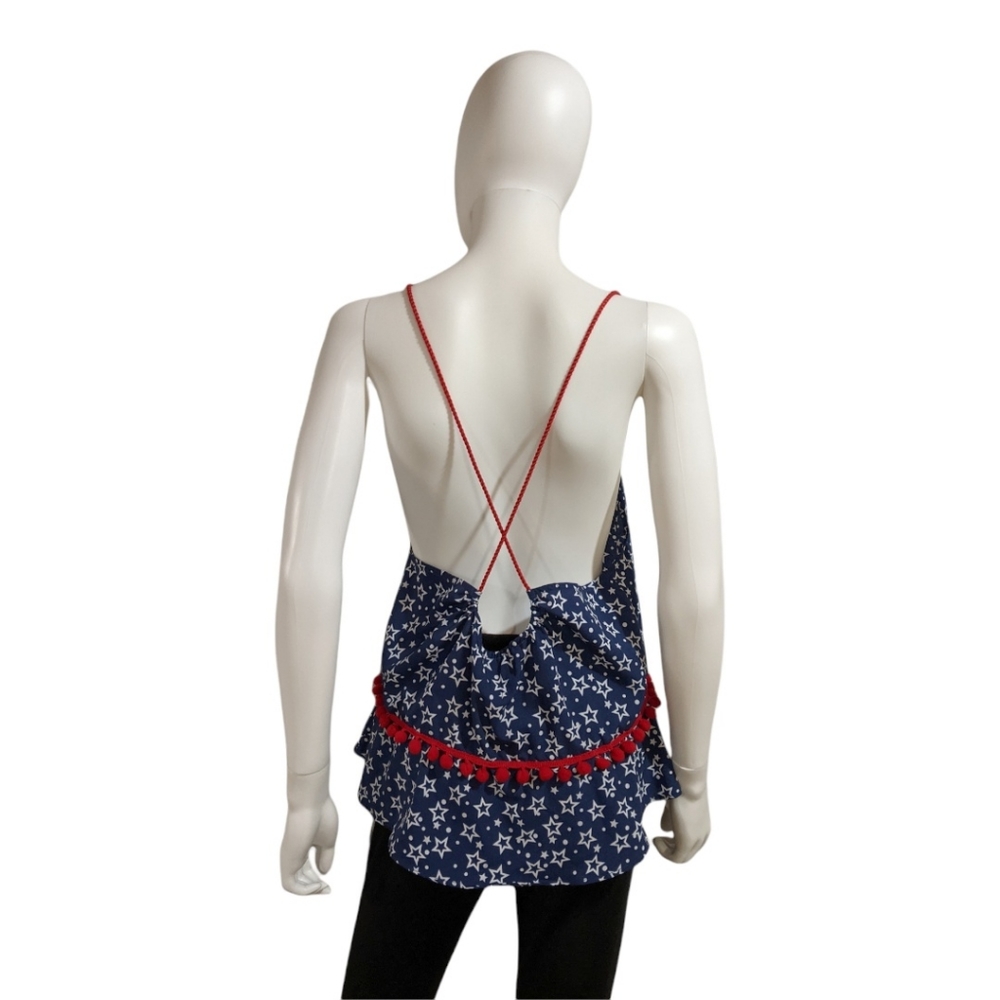 America & Beyond  Star Print Navy Blue Criss Cross Cami Top XL - Picture 2 of 6